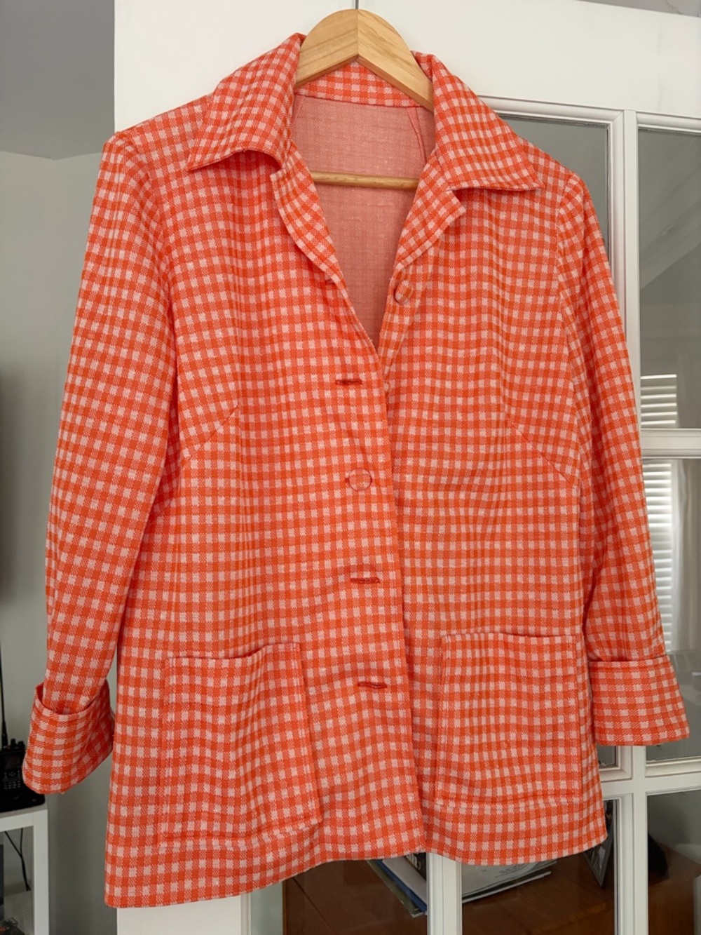 Vintage 70’s Orange Gingham Button-Front Women's Top